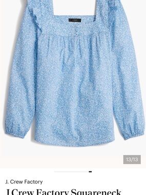 J. Crew Factory Blue Floral Square-Neck Blouse